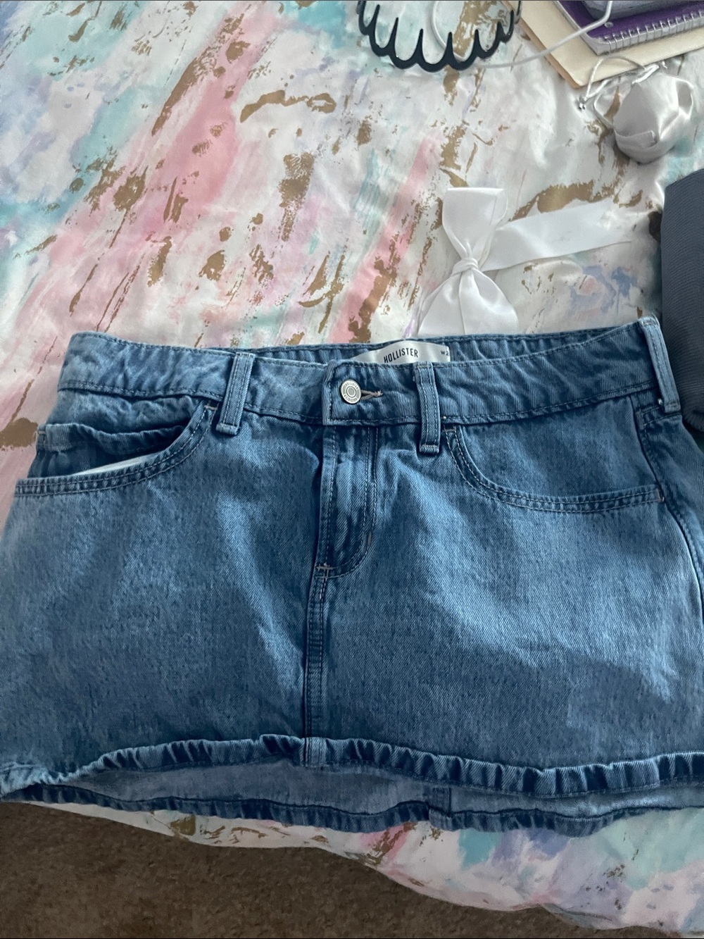 Hollister Blue Denim Ruffle Hem Mini Skirt